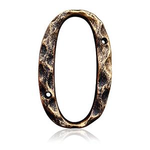 5.5 Inch House Numbers & Letters, Highly Visible Cast Iron Metal Home Address Number for Street Office Mailbox, Antique Brass (Number 0)