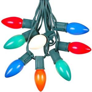 25 Foot C9 Multi Ceramic Christmas String Light Set - Opaque Bulbs - Roofline Light String - Green Wire