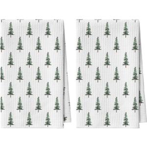 Artoid Mode Green Xmas Tree Christmas Kitchen Towels, 18x26 Inch Quick Dry Microfiber Cloth Dish Towels for Kitchen Drying Set of 2