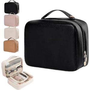 Set Patient Cosmetic Bag, Setpatient Multi-Compartment Toiletry Cosmetics Bag, Multi Compartment Toiletry Cosmetic Bag, Set Patient Travel Makeup Bag (Black)
