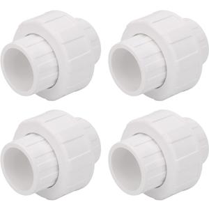 4Pcs 1" PVC Union Coupling Pipe Fitting (Socket x Socket) 1Inch PVC Slip Union PVC Adapter Coupling Schedule 40, EPDM O-Ring, White