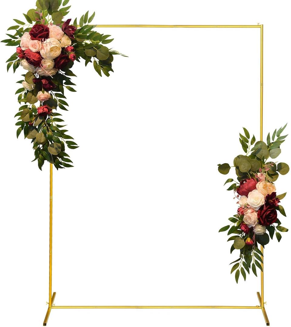 Metal Wedding Arch Backdrop Stand 6.6x5 FT Gold Square Balloon Arch Frame for Wedding, Birthday Party, Baby Shower Ceremony Decoration