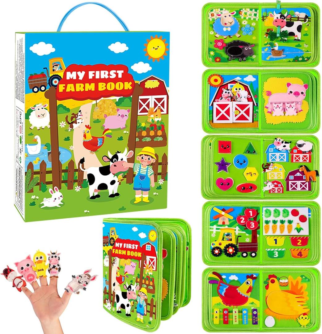 Farm Busy Book for Toddlers 1-3, Busy Board Montessori Toys for 1 Year Old Boys Girls Gifts, Educational Quiet Activity Book with Life Skills, Sensory Toys for Toddlers Baby