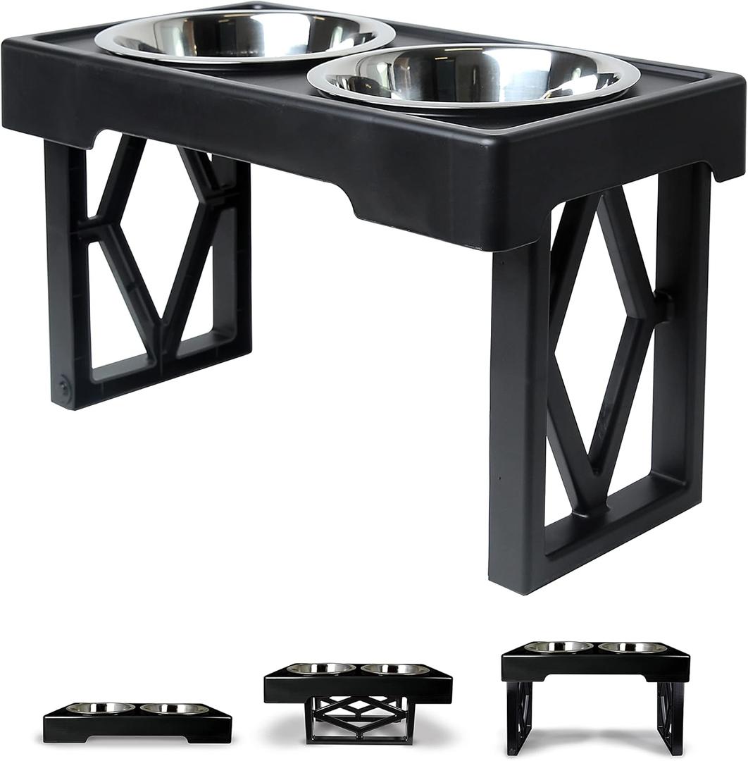 Pet Zone Elevated Dog Bowls Designer Diner 3 Height Adjustable Raised Dog Bowl Stand with 2 Stainless Steel Bowls (7 Cup Capacity Each)