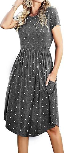 Women Ladies Summer Short Sleeve Pocket Modest Work Casual Teacher Dress Gray XL