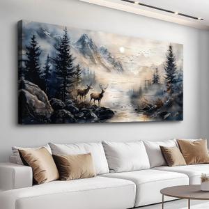 ERQINHUA Large Canvas Wall Art For Bedroom Wall Decorations For Living Room Modern Office Mural Abstract Ink Painting Elk Forest landscape Wall Pictures Printed Artworks Picture Home Decor 24"X48"