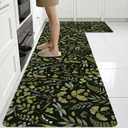 Green Botanical Rugs for Kitchen Floor, Plants Anti Fatigue Mats for Kitchen Floor Non Slip, 2PCS Rubber Kitchen Mat, Washable Cushioned Runner Carpet Rug for Sink Laundry Room 15.7"27.5" +15.7"47"
