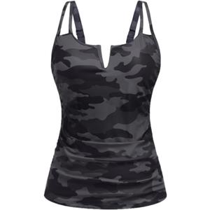 Women Tankini Bathing Suit Top - Ruched Tummy Control Swimsuit Top Modest Swim Tank Top Only No Bottom 2025 (X-Large, Camo)