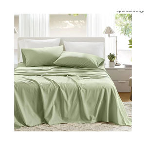 Comfort Spaces 100% Cotton Sheets Queen, Breathable & Soft Cotton Sheets, Naturally Cool Cotton Bed Sheets with 14" Elastic Pocket Fits up to 16" Mattress, All Seasons Sheet Set, Sage Green 4 Piece