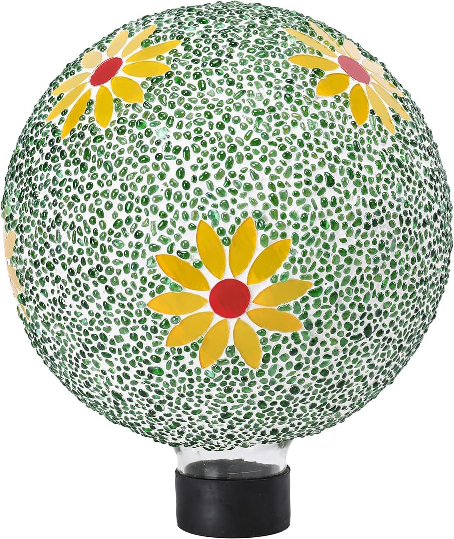 VCUTEKA Gazing Ball, 8" Glass Gazing Balls Sphere for Garden Lawn Outdoor Ornament Yard Decorative, Daisy (Green)
