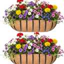 24 Window Box Railing Planter with Coco Liner Metal Wall-Mounted Coconut Liner Planter Basket English Horse Trough Planters for Outdoor Deck Balcony Porch Fence Patio Black (2 Pack)