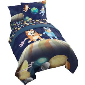 Jay Franco Kids Comforter Set Includes Sheets and Pillow Covers - Soft and Cozy Bed Set for Stylish Room Decor, Blue - Bluey & Bingo, 5 Piece Twin
