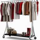MAXLEAD Clothes Rack, Clothing Rack with Wood Shelves 500 LBS Heavy Duty Garment Rack for Hanging Clothes Portable Closet Sturdy Coat Rack for Bedroom, Living Room, Laundry, Balcony, Silver