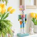 Chunful Easter Bunny Nutcracker 10 Inch Traditional Rabbit Wooden Nutcrackers Easter Decor Wood Decorative Tabletop Figurine Green Bunny Ornament for Tabletop Plaque Decor