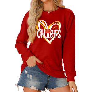 Football Sweatshirt Women Game Day Sweatshirts Football Team Fans Pullover Shirt Heart Graphic Long Sleeve Tops (Red, L)