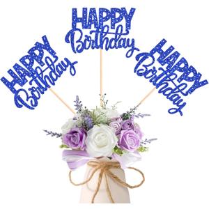 Rsstarxi 12 Pack Happy Birthday Party Decorations, Birthday Sign Centerpiece Sticks Double Sided Glitter Blue Table Toppers Decorations for Baby Shower Anniversary Party Decors Favors