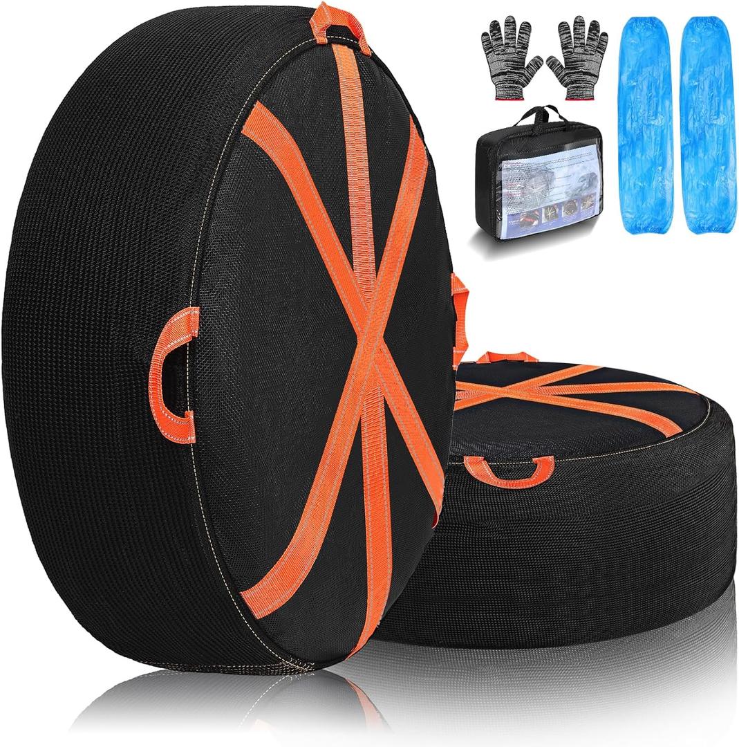 2 Pack Snow Socks for TiresAnti-Slip Ultimate Grip Fabric with Reflective Strips,Snow Chain Alternative for Safe Winter Driving & Emergency Use,Fits Passenger Vehicles, Cars, SUVs & Pickups (2XL)