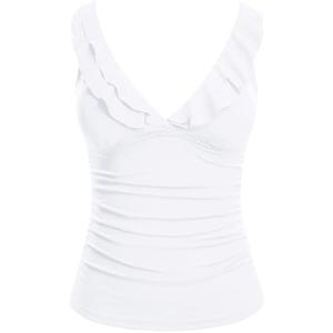Yonique Women's Tankini Top Only Tummy Control Bathing Suit Top Ruffle Swimsuit Top V Neck Swim Tank Top No Bottom Size M