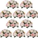 NUPTIO Flower Balls for Wedding Centrepieces - 10 Pcs 9.5in Diameter Artificial Flower Ball Arrangement Bouquet Peachy Pink & Creamy White Fake Rose Flowers Party Centerpieces for Weddings Tables