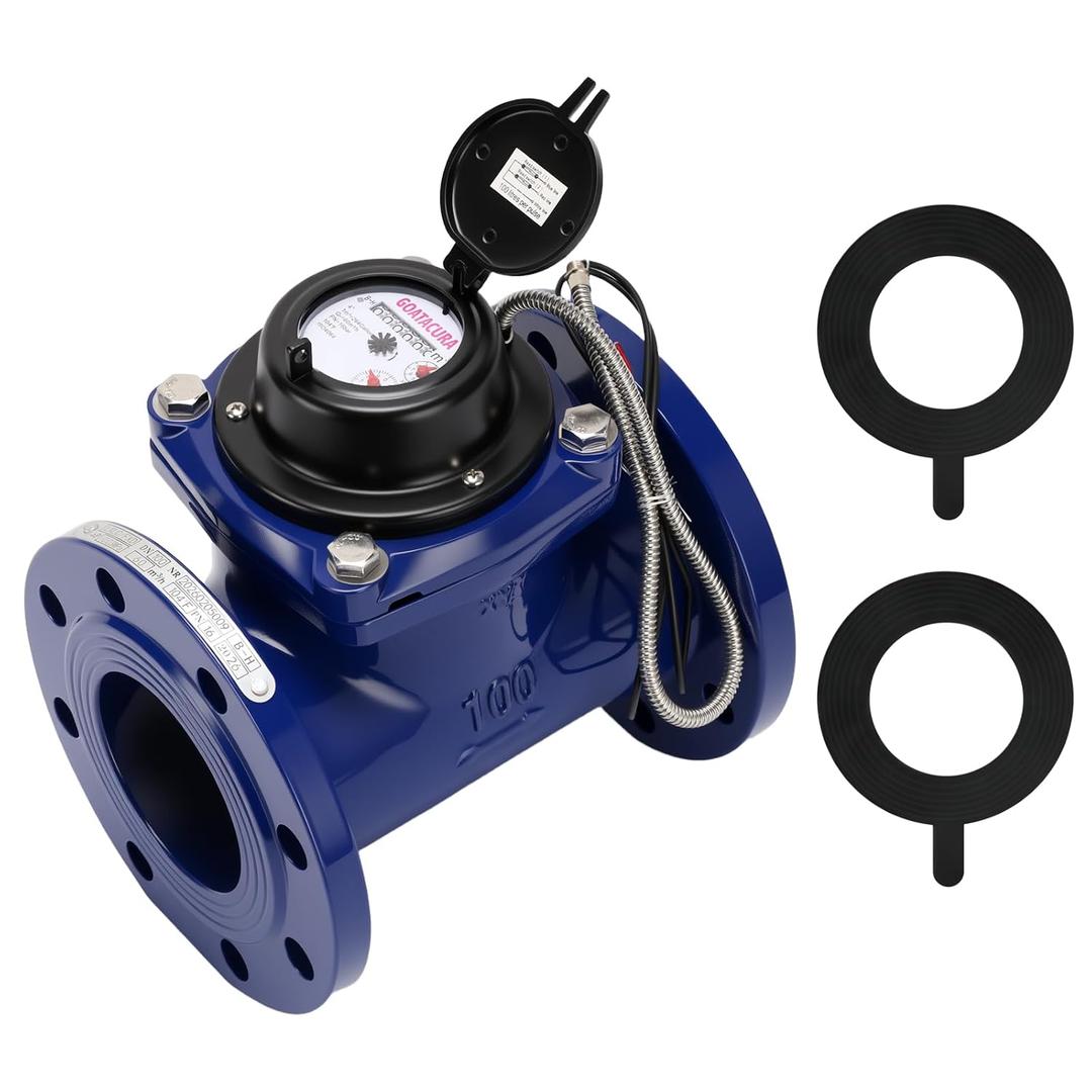 4" Woltmann Helix Water Meter, Pulse Output, Epoxy-Coated Cast Iron, Accuracy Class B, Resistant Seals, Cubic Meter, Non-Potable Use