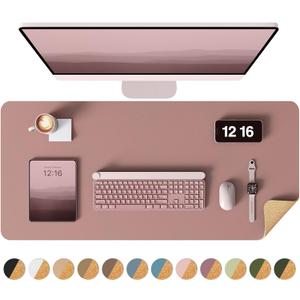 YSAGi Double-Sided Desk Pad, 31.5"x15.7" Leather Desk Mat, Eco Cork Desk Pad Protector,Large Mouse Pad,Waterproof Desk Blotter for Office/Home (Pale Mauve/Cork)