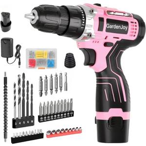 12V Pink Drill Driver Set, Women's Lightweight, 2 Batteries + Fast Charger, 2-Speed, 3/8" Keyless Chuck, 25 Torque Settings, LED for Metal/Wood DIY