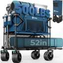 Sekey 500LBS Heavy Duty Double Decker Wagon with Extender, 400L Large Capacity Collapsible Garden Cart Fits 10x10 Canopy, All-Terrain Big Wheels with Brakes, Foldable Utility Wagon for Sports, Camping (Amber Blue)