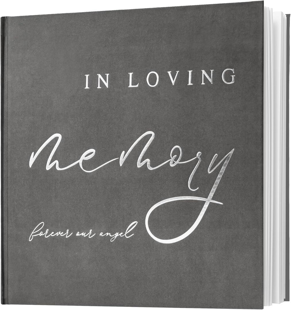 Calculs Funeral Guest Book Memorial Guestbook for Celebration of Life Gray Cover Silver Gilding in Loving Memory Picture Book for Our Love 8.5 Square Hardcover