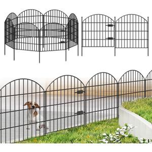 FOREHOGAR Metal Garden Fence with Gate 28in (H) x 18.7ft (L), 1 Gate + 7 Panels Dog Fence Border Fence Animal Barrier, No Dig Garden Fencing for Yard Flower Bed Lawn Patio Outdoor, ECG2829 Black