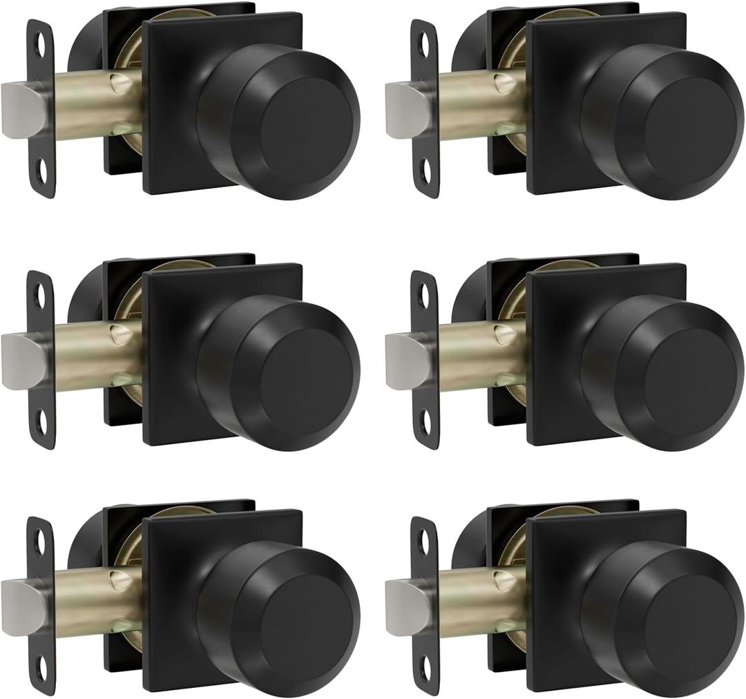 Haidms 6 Packs Black Passage Door Knobs, Black Interior Door Knobs for Closet and Hallways Keyless Non-Locking Doorknob Square Panel