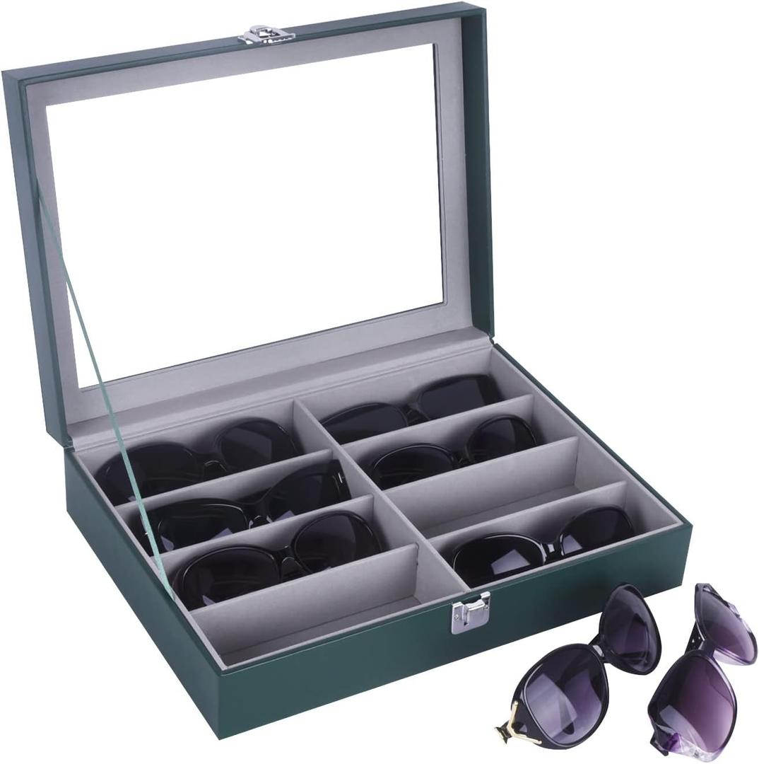 AUTOARK Leather 8 Piece Eyeglasses Storage and Sunglass Glasses Display Case Organizer