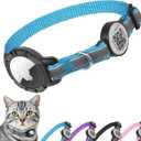 Airtag Cat Collar Breakaway with QR Code Name Tag, Reflective cat Collar airtag Holder with Bell, Cat ID Tag Personalized, Ultra-Durable, Adjustable, Quick Release, Fits Small Large Cats, Blue