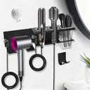 Hair Tool Organizer, 3-in-1 Universal Hair Dryer Holder Wall Mounted, Metal Hot Tools Organizer for Blow Dryer, Straightener and Curling Iron, Stylers Storage Rack for Bathroom (with Comb and Hook) (Black)