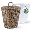 84ECO 3 Gallon Black Wicker Trash Can with Lid and Liner