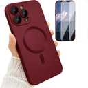 ankofave Magnetic Case for iPhone 12 Pro Max Phone Case for Women, [Compatible with MagSafe] Matte Soft Metallic Design with Lens Protectors and 2 Screen Protectors for iPhone 12 Pro Max 6.7"-Wine Red