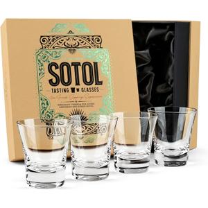Sotol and Sipping Glasses | Glassware Collection | Set of 4 | 6 oz Professional Sippers for Drinking Joven, Reposado, Anejo Sotols | Stemless Heavy Based Liquor Snifters