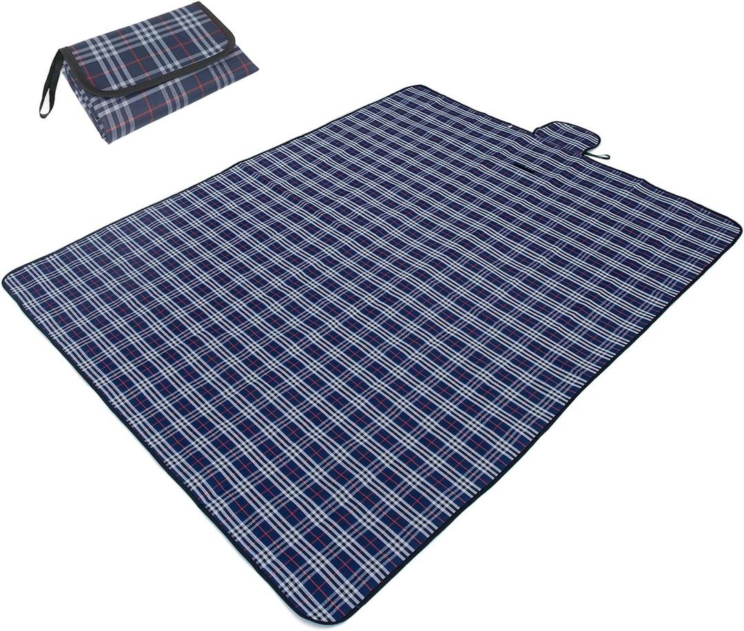 Wind Tour Waterproof Picnic Blanket with Carry Strap - Foldable Sandproof Outdoor Mat for Camping, Beach, Park -78.7" x 78.7",Navy Blue(Single Mat)