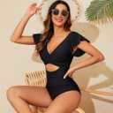 One Piece Swimsuit Women Tummy Control 2024 Bikini Swimsuit Cutout for Women Bathing Suit for Women (Black), L