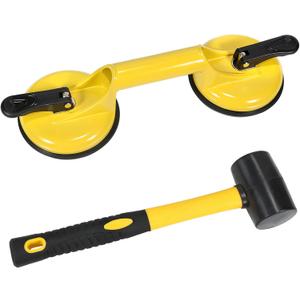 Floor Gap Fixer Tool for Laminate Floor Gap Repair Plank Grabber Includes Heavy Duty Aluminum Suction Cup and Fiberglass Handle Rubber Mallet (Can't Use on Scraped Surface Floor) (Yellow)