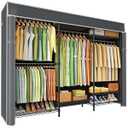 Ulif E13C Heavy Duty Closet Organizer System，Freestanding Clothing Racks for Hanging Clothes，Adjustable Garment Rack 63" W x 16" D x 77" H Hold 960 lbs，Black Clothing Rack with Grey Dustproof Cover