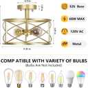 2-Light Semi Flush Mount Matte Gold Ceiling Light Fixture, Farmhouse Industrial Metal Cage with Adjustable Height, Dimmable for Hallway Entryway Kitchen Bedroom Foyer Laundry Low Ceiling