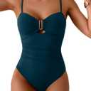 Eomenie One Piece Swimsuit for Women Tummy Control Ruched Bathing Suit Cutout U Wire Swim Suits (XX-Large, Peacock Green)
