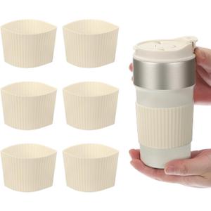 uxcell 6Pack Coffee Cup Sleeves, Reusable Silicone Heat Resistant Cup Protective Sleeve Nonslip Mug Protector Cover for Home Travel Coffee Mug Glasses Water Bottle Boots, Cream White
