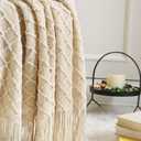 CREVENT Home Decor Rustic Couch Sofa Chair Bed Throw Blanket, Soft Warm Cozy Light Weight for Travelling in Spring Summer (50''X60'' Beige/Ivory)
