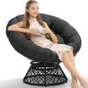 Bme 40" Ergonomic Wicker Papasan Chair (Onyx Stone - Black Base)