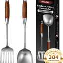 2Pcs Cooking Utensils Set,304 Stainless Steel Wok Spatula,kitchen utensils with Wooden Handle,Wok Tools Professional Set, Non-Stick and Heat Resistant