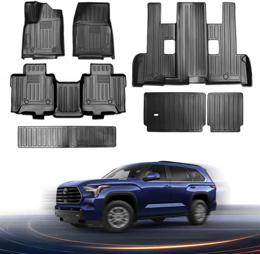 Floor Mat Fit for Toyota Sequoia 2023-2025 2026 (7 Seats) Backrest Mat Cargo Liner All-Weather 3D Custom Anti-Slip Tech Floor Mats for Sequoia Accessories 1st & 2nd & 3rd Row & Trunk Kicks Mats