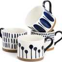 SOUJOY Set of 4 Large Ceramic Coffee Mugs, 15 Oz Hand Painted Coffee Cups with Handles, Vintage Glazed Porcelain Soup Mugs for Tea, Hot or Cold Drinks, Best Gifts for Birthday, Thanksgiving, Christmas