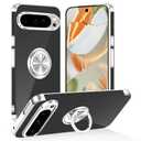 Tnarru Designed for Google Pixel 9/Pixel 9 Pro Clear Case with Stand [Magnetic Ring Holder Kickstand] Soft TPU Bumper Non-Yellowing Anti-Scratch Lightweight Slim for Google Pixel 9/9 Pro Case Silver