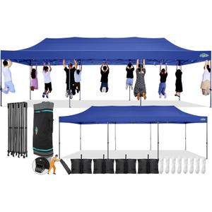 COBIZI 10x30 Pop Up Canopy Without Sidewall,Heavy Duty Canopy UPF 50+ All Season Wind Waterproof Commercial Outdoor Wedding Party Tents for Parties Canopy Gazebo with Roller Bag(10 x 30 ft Dark Blue)